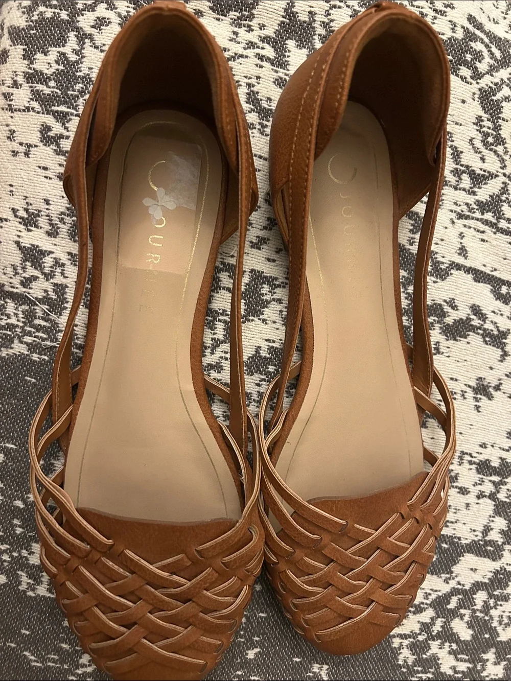 JOURNEE Huarache Woven Slingback Flat Sandals size 9.5 GUC cognac